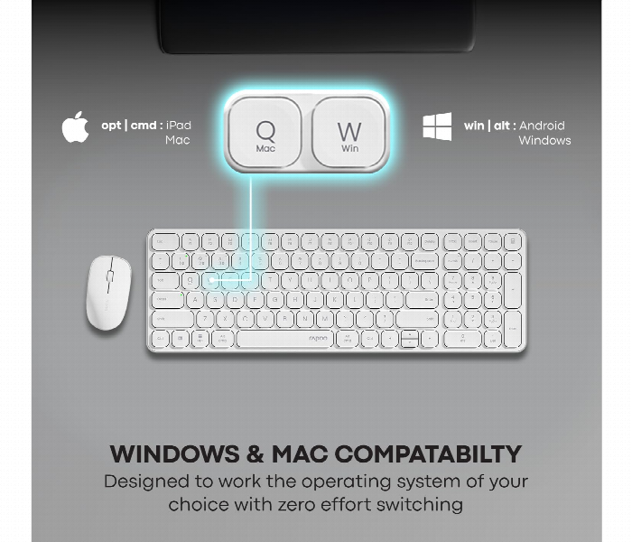 Rapoo 9320M Wireless Keyboard Mouse Combo Multi Device White - Zoom Image 3