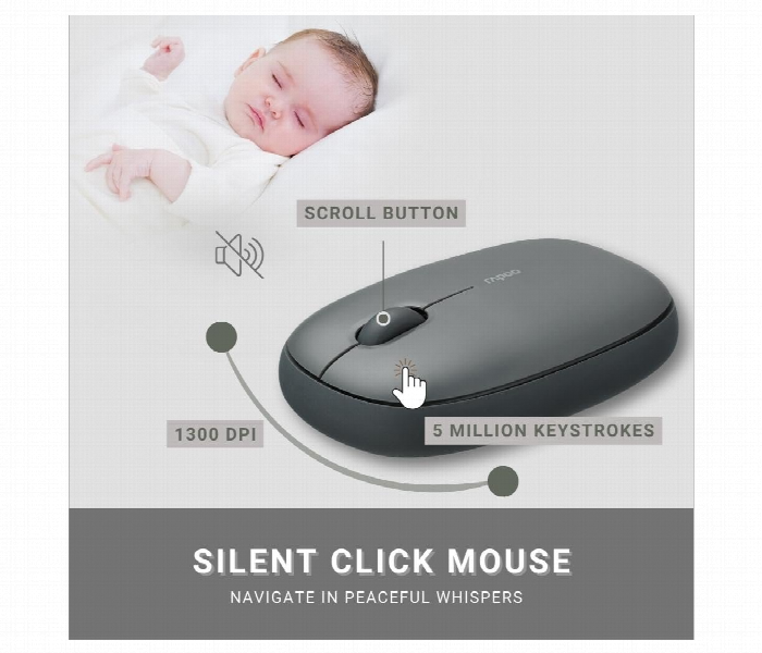 Rapoo M650 Silent Multi Mode Wireless Mouse 1300Dpi Dark Grey - Zoom Image 2