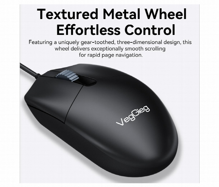 Veggieg G005 Wired Optical Mouse 3 Button Ergonomic Usb Black - Zoom Image 3