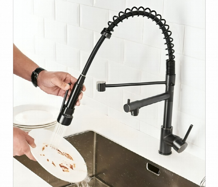Matte Black Pull Down Kitchen Faucet Flexible Spring Neck - Zoom Image 2